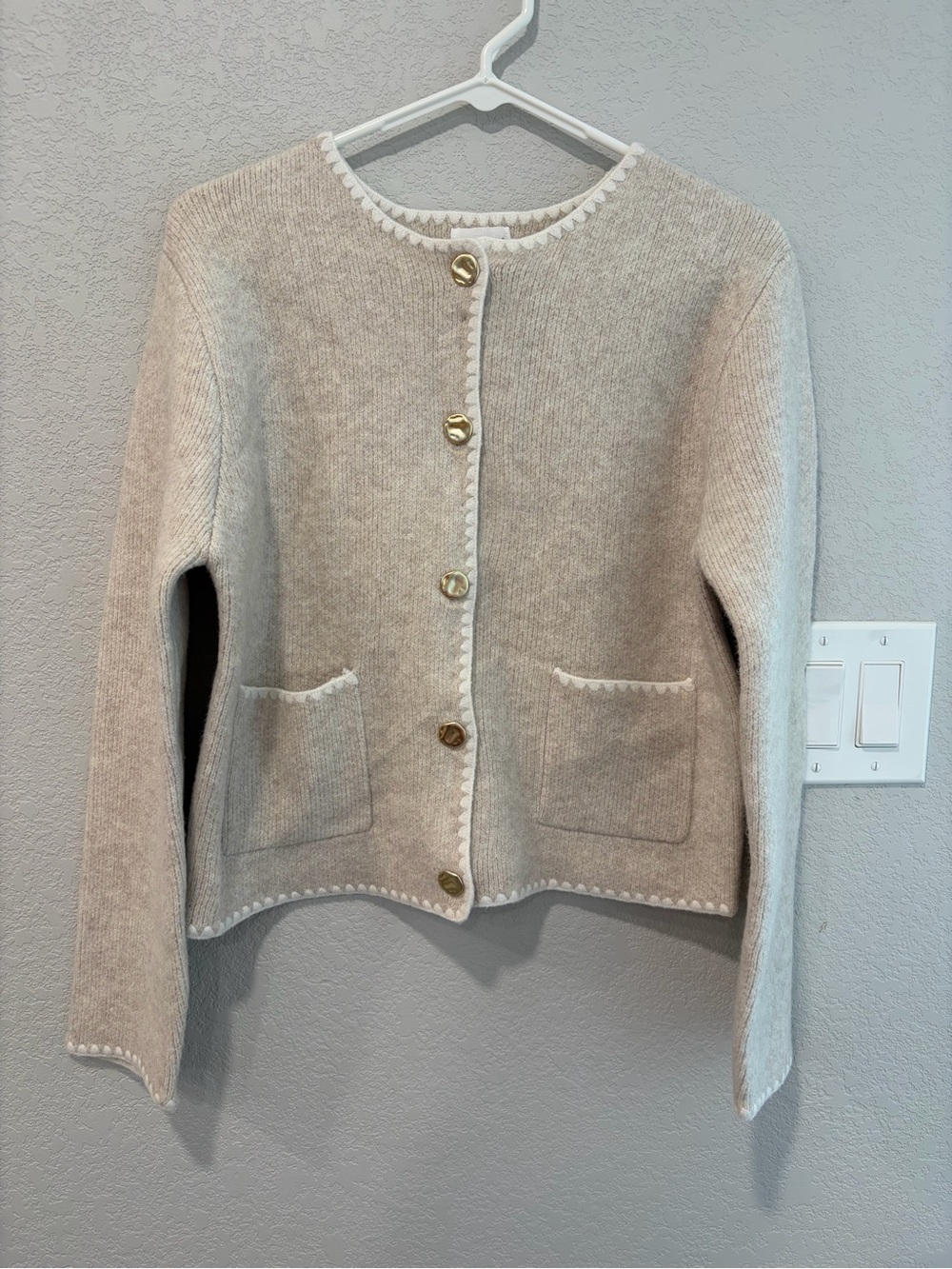 Song of Style Cream Button-Front Knit Blazer